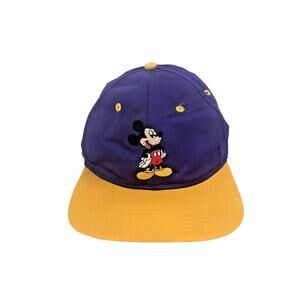 Vintage Mickey Mouse Snap Back Trucker's Hat Purple Yellow Cap One Size